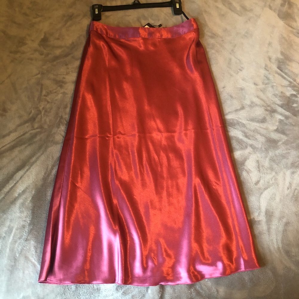 NWT Pink Satin Midi Skirt